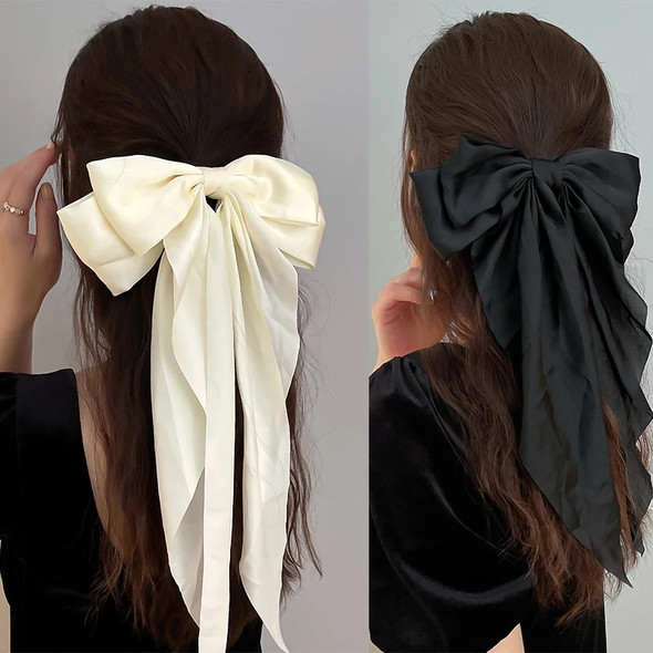 Elegant Bow Ribbon Hair Clip for Women Fashion Solid Satin Spring Clip Simple Hairpin Headband with Clips Girls Hair Accessories