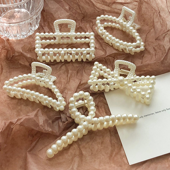 Elegant Pearls Beads Hairpin for Women Fashion Geometric Hair Claw Barrettes Headwear Horsetail Hair Clips Hair Crab Accessories