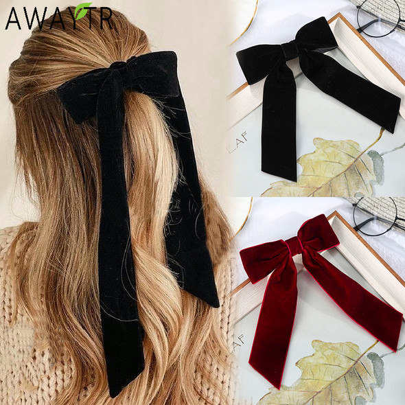 Vintage Big Large Velvet Bow Hairpins Barrettes For Women Girls Wedding Long Ribbon Korean Hair Clip Hairgrip Hair Accessories