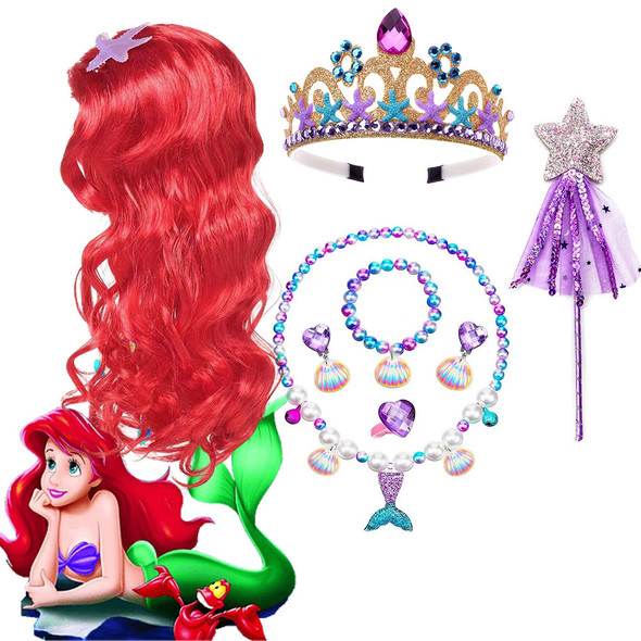 Girl Birthday Party Princess Ariel Accessories Cosplay Costume Headwear Mermaid Hair Toddler Fancy Crown Elsa Belle Wig Headgear