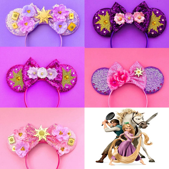 Rapunzel Hairbands For Women Magic Hexagram Headband Girls Disney Princess Hair Accessories Kids Sequins Bow Headwear Party Gift