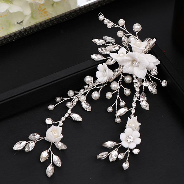 Crystal Pearl Flower Hair Clip Hairpin For Women Bride Rhinestone Bridal Wedding Hair Accessories Jewelry