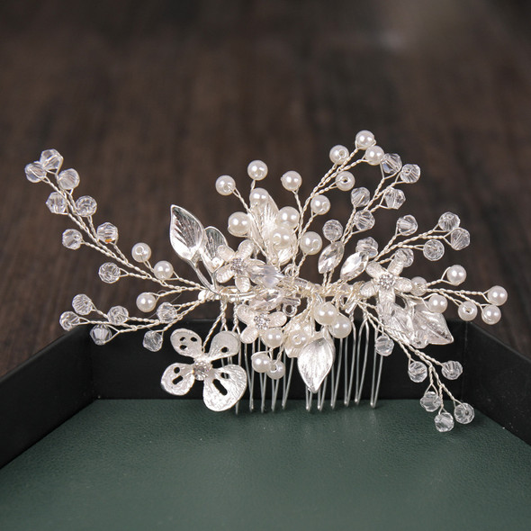 Crystal Pearl Hair Comb Hairpin Rhinestone Flower Leaf Headband Tiara Bridal Wedding Hair Accessories Jewelry Comb Clip Pin Gift