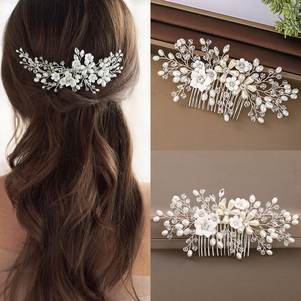 Silver Color Pearl Crystal Hair Comb Clip Hiarpin Rhinestone Flower Bridal Hair Comb Bridal Wedding Hair Accessories Jewelry