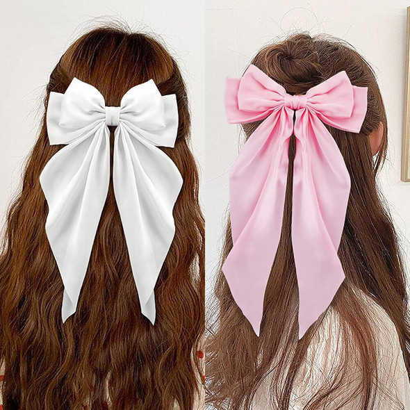 Women Elegant Bow Ribbon Hair Clip Fashion Solid Satin Spring Clip Simple Bowknot Hairpins Barrettes Hair Accessories for Girls