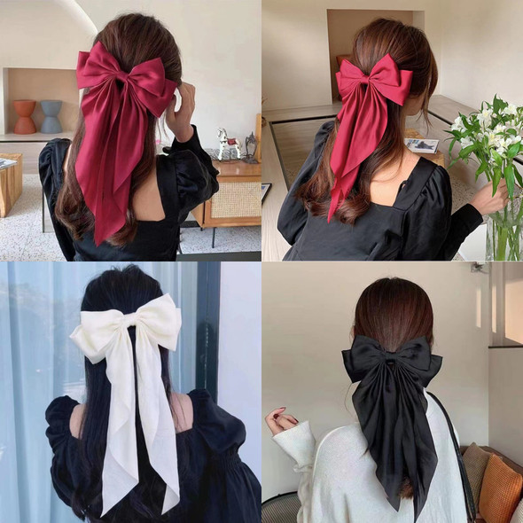 Fashion Women Red Bow Knot Fabric Hair Clip Korean Style Women Long Ribbon Butterfly Hair Clip Hair Accessories