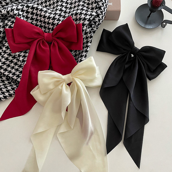 3pcs Set Solid Color Satin Ribbon Bows Hairpin Spring Clips Hair Accessories for Women Girls Trendy Korean Headwear