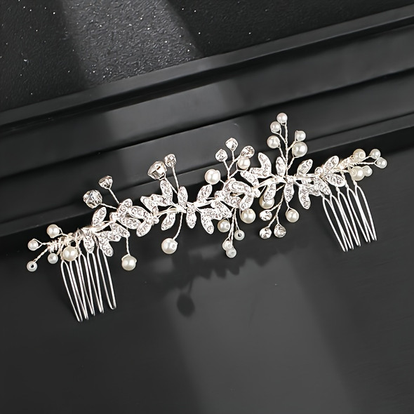 Crystal Pearl Hair Comb Clip Pin Rhinestone Leaf Hair Comb Headband Tiara For Women Bride Wedding Hair Accessories Jewelry Comb