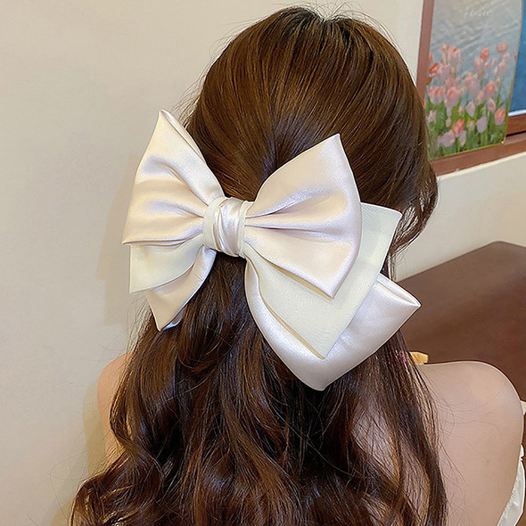 New Solid Color Satin Ribbon Big Bows Hairpin Spring Clips Hair Accessories For Women Girls Trendy Korean Summer Headwear 2024