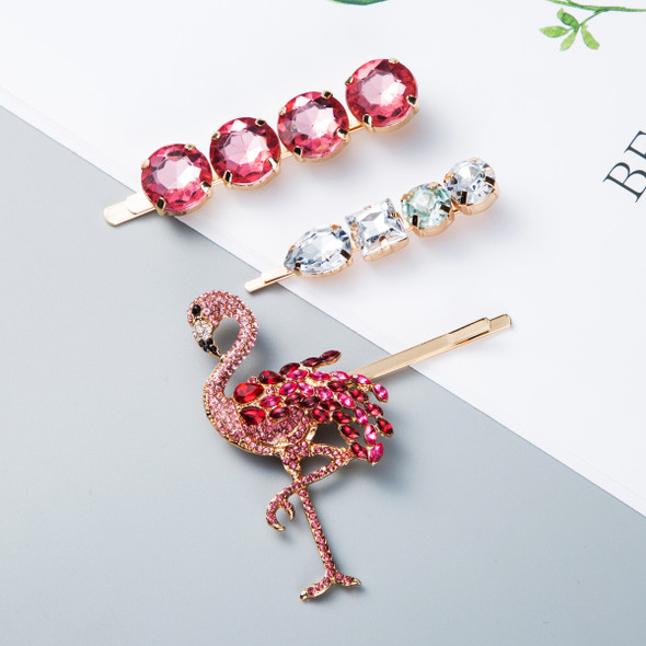 Aesthetic Hairpin Set Accessories Jewelry Rainbow Gems Crystal Rhinestone Barrettes Pineapple Flamingo Hair Clip for Women Girls