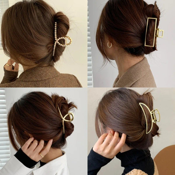 New Korea Trendy Geometric Square Gold Color Stainless Steel Hair Claw Cross Hairclip Hairpin Headwear Women Hair Accessories