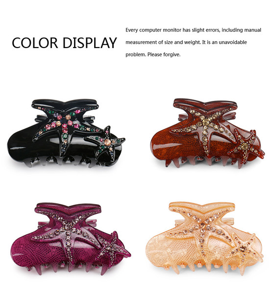 Muweordy Starfish Hair Clips for Women Rhinestone Acetate Crab Hair Clip Travel Vacation Jewelry Shark Clip Popular Hair Catches