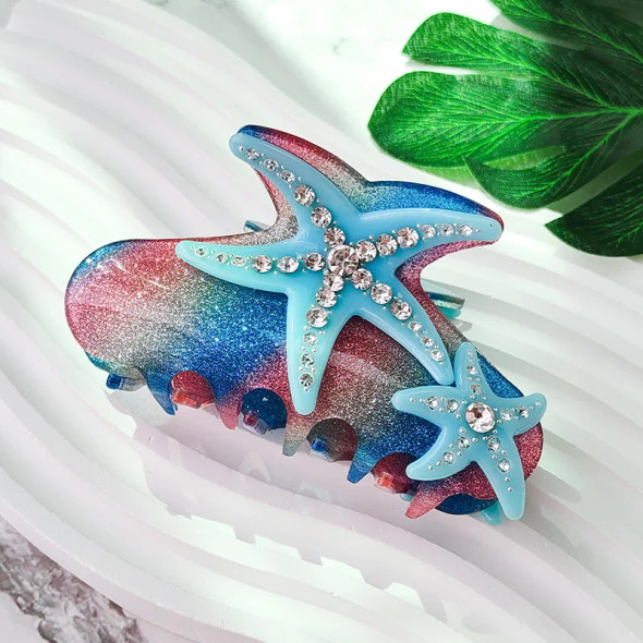 YWYHJ Starfish Hair Clips for Women Rhinestone Acrylic Crab Hair Claw Travel Vacation Popular Catches Hair Accessories