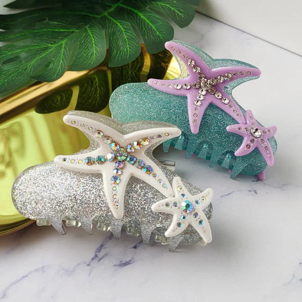 YWYHJ Starfish Hair Clips for Women Rhinestone Acrylic Crab Hair Claw Travel Vacation Popular Catches Hair Accessories