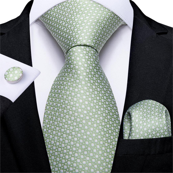 Fashion 8cm Silk Tie Light Green Necktie Men Business Wedding Party Formal Neck Tie Accessories Handkerchief Cufflinks DiBanGu