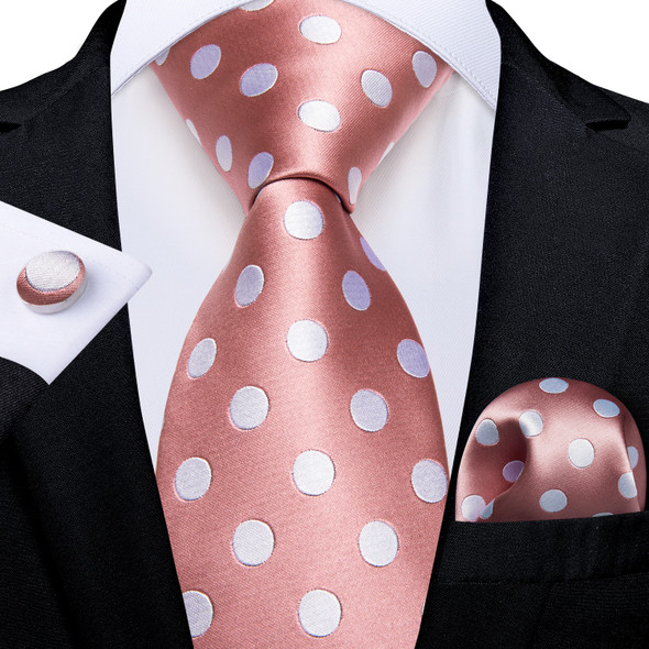 Dot Plaid Paisley Floral Pink Ties For Men 100% Silk Wedding Party Neck Tie Handkerchief Cufflinks Men Gift Cravat DiBanGu
