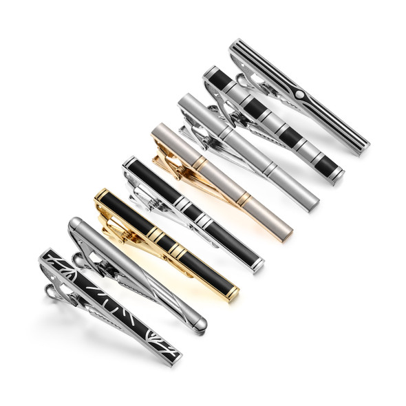 8 PCS Tie Clips Set With Gift Box Wedding Guests Gifts Luxury Men's Jewelry Business Metal Man Shirt Cufflinks Gift For Husband