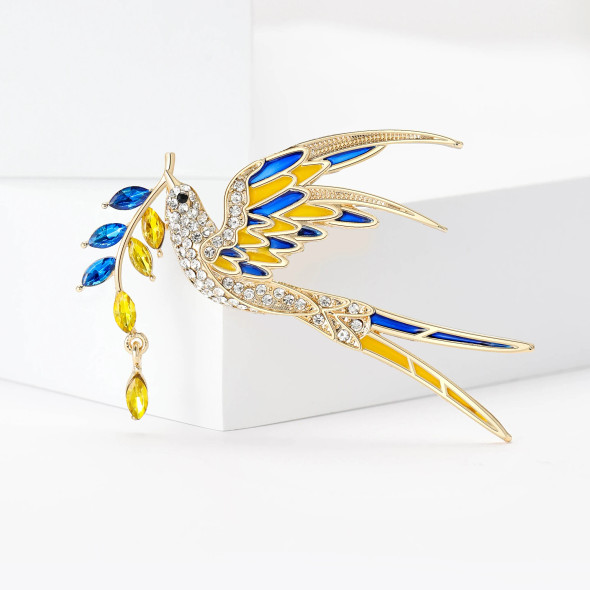 Unique Style Enamel Peace Dove Brooches for Women Ukraine Rhinestone Ear of Wheat Pins Office Party Friend Gifts Accessories