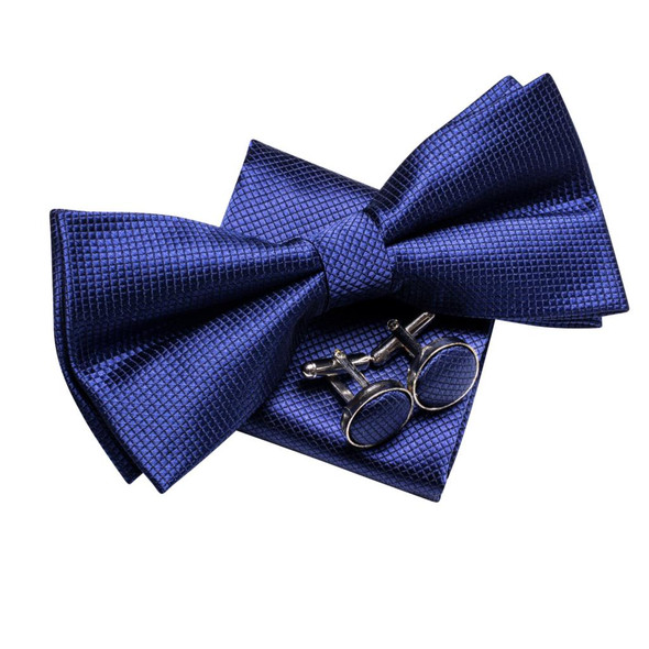 Navy Royal Sky Blue Silk Mens Bow Tie Hankerchief Cufflinks Set Pre-tied Butterfly Knot Bowtie for Male Wedding Business Office