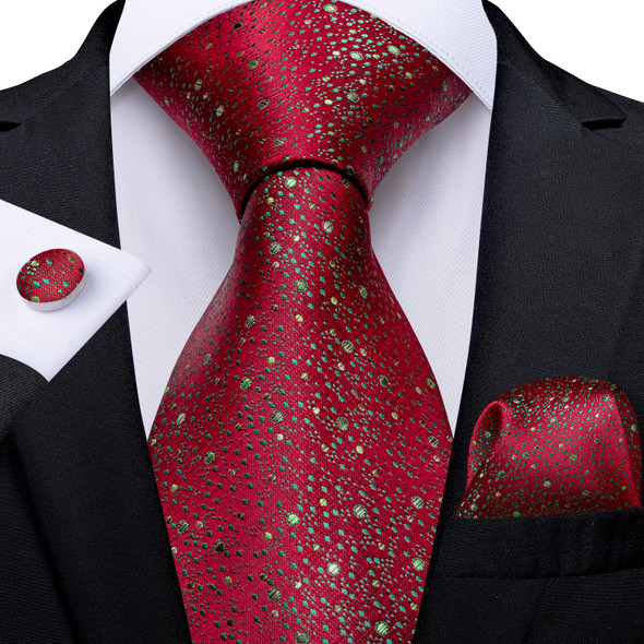 Fashion Green Dot Red 8cm Men's Silk Tie Business Wedding Party Necktie Handkerchief Brooch Cufflinks Set Men's Gift Tie DiBanGu