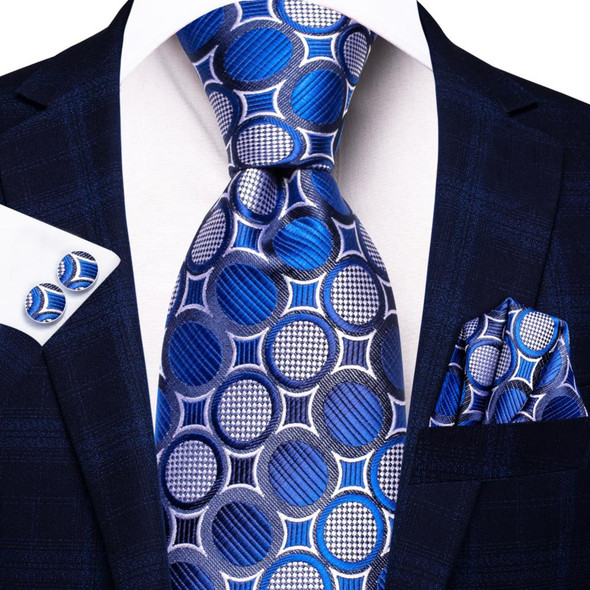 Blue White Dot Silk Wedding Tie For Men Handky Cufflink Gift Men Necktie Fashion Business Party Dropshipping Hi-Tie Designer