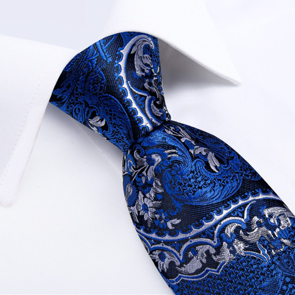 Men's Royal Blue Ties Pocket Square Cufflinks Wedding Formal Business Suits Silk Neck Tie Accessories Gift for Husband