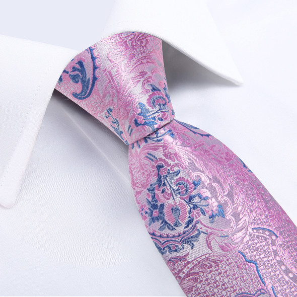 Ties for Men 2023 Luxury Pink Blue Paisley 100% Silk Business Wedding Party Neck Tie Pocket Square Cufflinks Accessories Gift