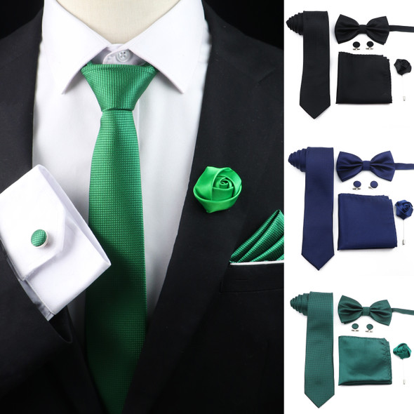 New Solid Color Polyester Ties Bowtie Handkerchief Cufflinks Brooches Set Fashion Striped Wedding Necktie Gift Five Piece Sets