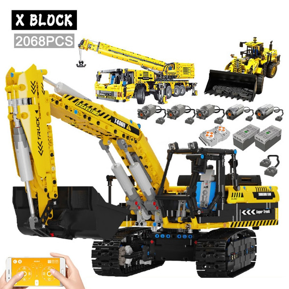 Technical Car Excavator APP Remote Control Moter Power MOC Bricks Building Blocks Engineering Truck Boys Toys Gift For Childrens