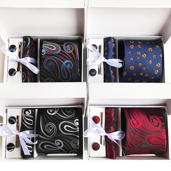 tie set for men gift box for men gravata luxury designer brand 8 cm Jacquard Necktie Pocket Square Clip cufflinks