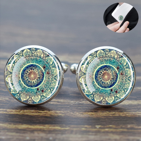 Mandala Cufflinks for Mens Luxury Datura Flower of Life Glass Dome Shirt Cuff Links Meditation Jewelry for Men Accessories Gift