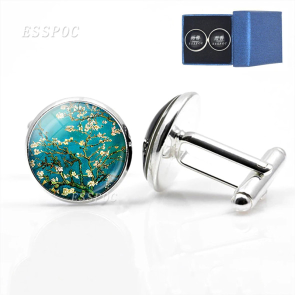 Van Gogh Oil Painting Glass Alloy Cufflinks Starry Night Sunflower Suit Cuff Links Men Shirt Accessories Husband birthday Gift