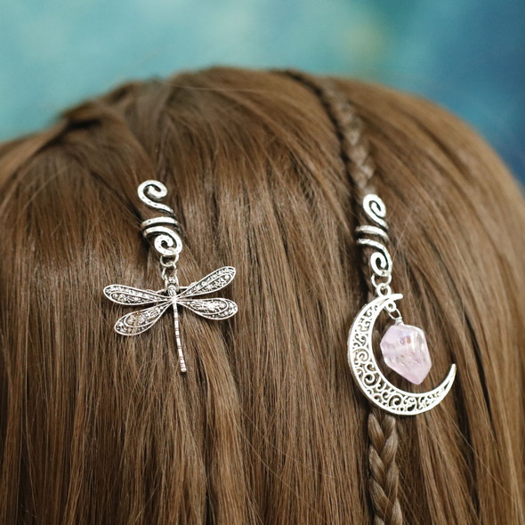 Faceted natural crystal hair beads moon stars ring dragonfly accessories cuff gifts