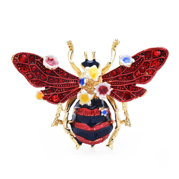 Wuli&baby Big Enamel Bee Brooches For Women Men 3-color Flower Insects Party Causal Brooch Pin Gifts