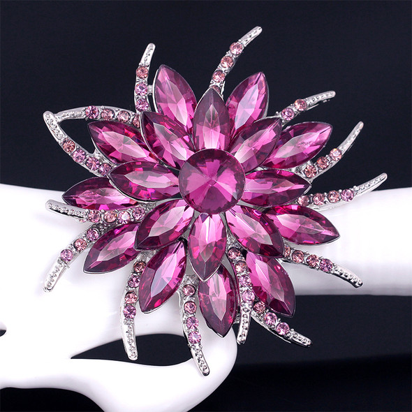 Imitation Gemstone Crystal Flowers Brooches Pins Vintage Large Wedding Brooches Bouquet For Women Dress Accessories
