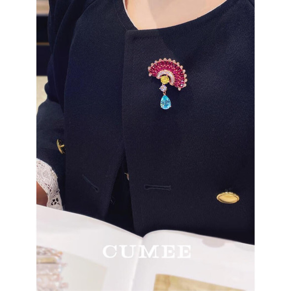 CUMEE New style 925 Silver retro design brooch cultivates synthetic gemstones gold-plated