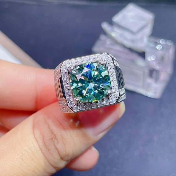 5ct Green Moissanite Mens Ring 925 Silver Beautiful Firecolour Diamond Substitute Gra Certificate Luxury Jewelry Designers