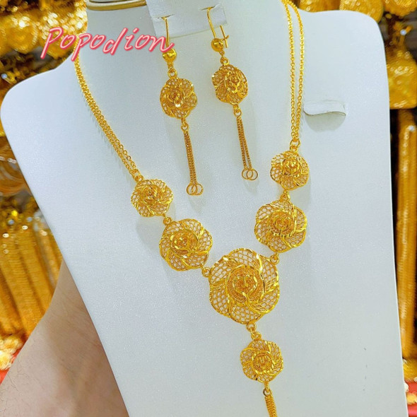 Popodion New Dubai 24K Gold Plated Dubai Jewelry Necklace Earrings as a Gift for Beautiful Women YY10333