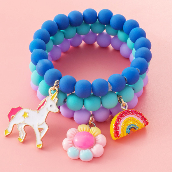 Simple Candy Color Bracelet Set Cute Sunflower Rainbow Unicorn Pendant Children's Fashion Beaded Bracelet Festival Gift