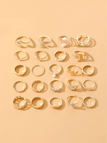 22 Pcs/Set of Fashionable Punk Style Cartoon Pearl Rings Set For Women Parties Festivals Gifts Daily Versatility Jewelry 2023