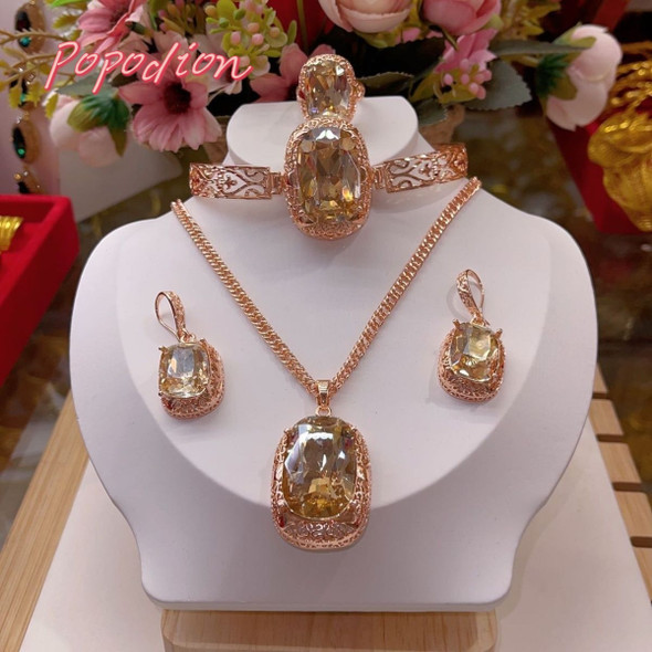 Popodion New Dubai 24K Rose Gold Plated Jewelry Necklace Earrings Bracelet Women's Ring Women's Jewelry YY10321