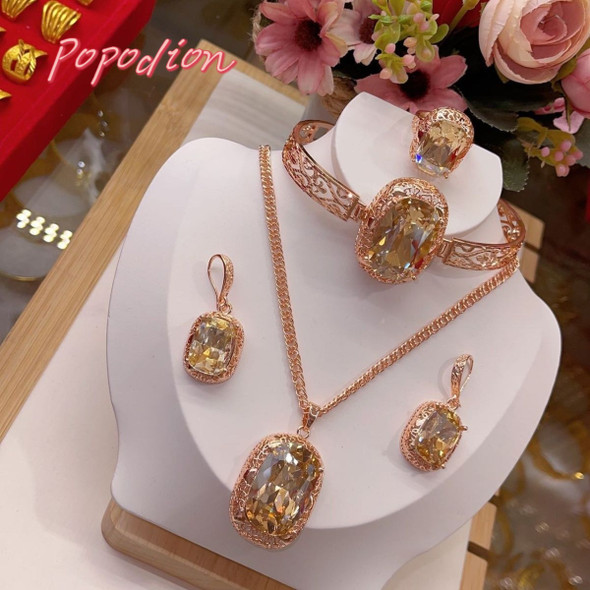 Popodion New Dubai 24K Rose Gold Plated Jewelry Necklace Earrings Bracelet Women's Ring Women's Jewelry YY10321