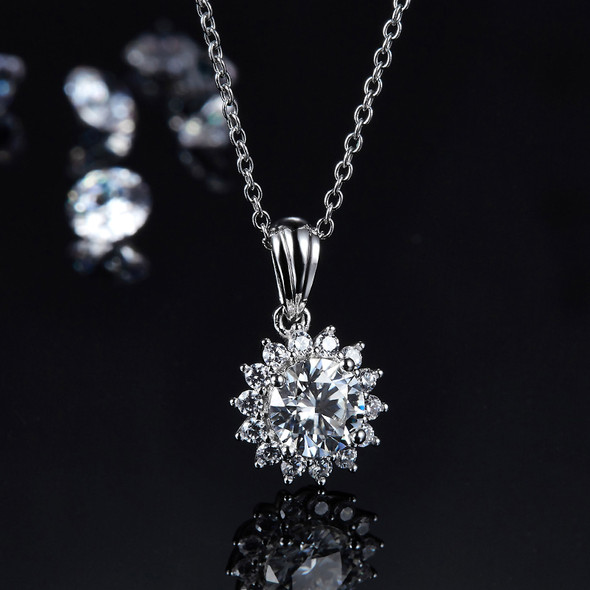 Luxury Sunflower Design Lab Grown Diamond Pendant Stud Earrings 925 Sterling Silver 1 Carat Diamond Jewelry With Certificate