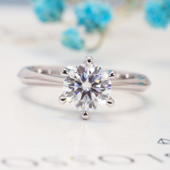 14k Yellow Gold DEF Color VVS Round Cut CVD HPHT Lab Grown Diamond Engagement Wedding Ring Classic 6 Prong Setting