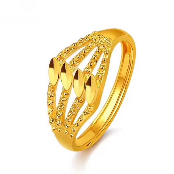 18K real gold 999 ring women's gift lucky four-leaf dragon and phoenix couple model glossy star jewelry