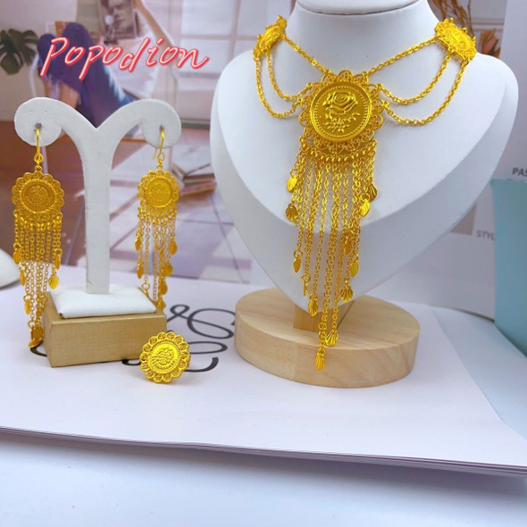 New Dubai 24K Gold Plated Dubai Jewelry Necklace Ring Women's Earrings As A Gift For Beautiful Women YY10345