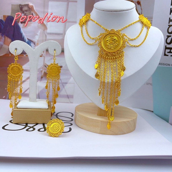 New Dubai 24K Gold Plated Dubai Jewelry Necklace Ring Women's Earrings As A Gift For Beautiful Women YY10345