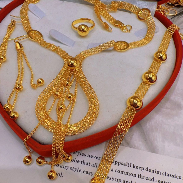 24K Gold Plated Dubai Jewelry Tassel Necklace Earrings Bracelet Ring Ladies Exquisite Fashion Gift Jewelry Set Of Four YY10237