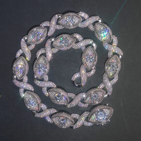 Hip Hop Jewelry 15MM Gold Filled Diamond Infinity Link Bracelet Necklace Set Iced Out CZ Eyes Infinity Cuban Necklace