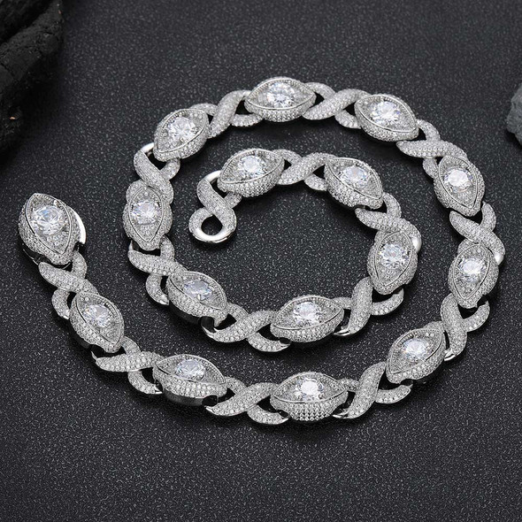 Hip Hop Jewelry 15MM Gold Filled Diamond Infinity Link Bracelet Necklace Set Iced Out CZ Eyes Infinity Cuban Necklace